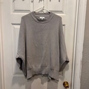 Urban Daizy Women's Gray Ribbed Knit Pullover Poncho Sweater Dolman Sleeve Large